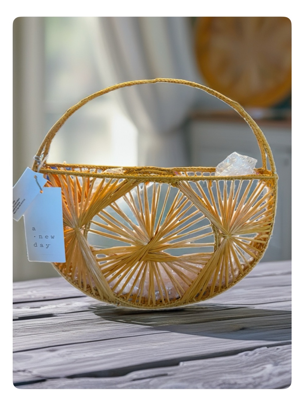 a new day Yellow Decorative Woven Rattan Basket Tote